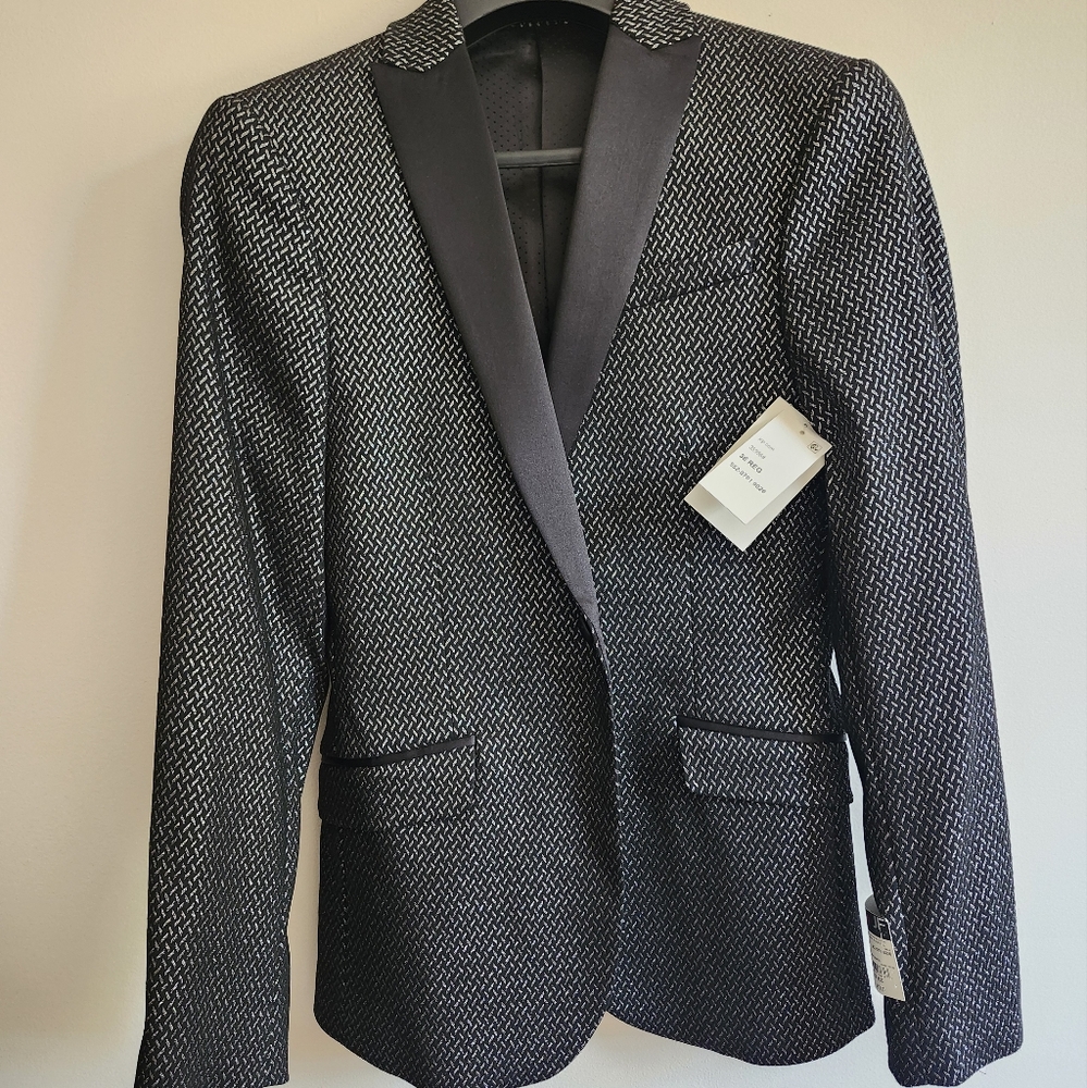 Men's JF‎ J. Ferrar Velvet Slim Fit Sport Coat - Black/Silver - 36Reg - NWT